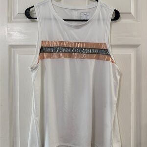 Lucky in Love White Tank with Rose Gold and Metallic Silver Stripes
